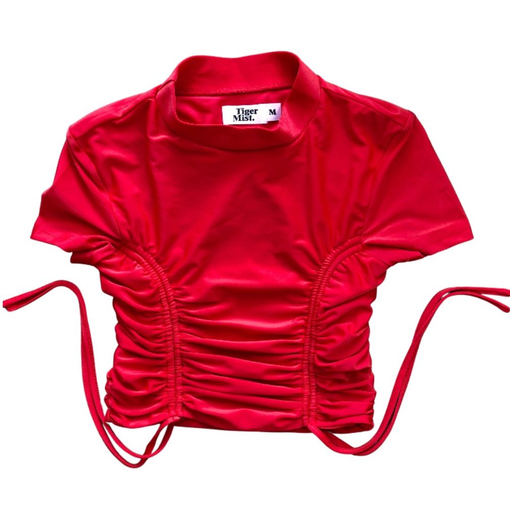 Tiger Mist Red Cropped Scrunch Top